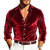 abordables Men's Smart Casual Shirts-Men's Wine Royal Blue Long Sleeve Vacation Party Clothing Apparel Velvet Elegant Casual