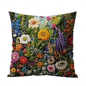 cheap Textured Throw Pillows-Floral Pattern Pillow Cover 2D Flat Print Soft Comfortable Cushion Case with Faux embroidery for Living Room Sofa Bedroom Home Decoration