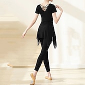 voordelige Sets en Eendelige Stukken-Dames Yoga-outfit Strakke legging met rok 2-delige workoutset Effen Kleur Sportoutfits Herfst Zwart Rood Modaal Dans Pilates Yoga Hoge taille Lichtgewicht Ademend Korte mouw Sport Sportkleding