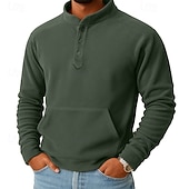 cheap Fleece Hoodie-Men's Sweatshirt Fleece Sweatshirt Button Up Hoodie Black Dark Green Khaki Coffee Gray Henley Plain Patchwork Kangaroo Pocket Sports &amp; Outdoor Casual Daily Streetwear Cool Sportswear Fall Winter