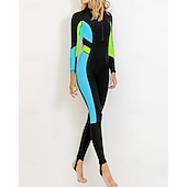 cheap One Pieces Rash Guards-Women's Full Body Rash Guard One Piece Surfing Suit Color-blocking with Built in Bra  UPF 50+ Tummy Control Long Sleeve Diving Suit Surfing Canoeing Snorkeling Winter