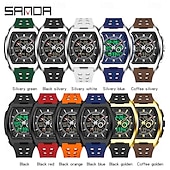 baratos Relógios Quartz-Relógio Esportivo Quartz de Duplo Display SANDA 5118 Moda À Prova D'Água Multi Funcional Luminosa Cronógrafo Calendário Relógio Masculino