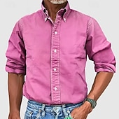cheap Men's Button Up Shirts-Men's Shirt Summer Shirt Casual Shirt Button Up Shirt Acid Wash Shirt Blue Pink Navy Blue Long Sleeve Plain Turndown Casual Daily Classic Clothing Apparel Cotton Fashion Business Modern Smart Casual
