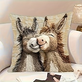  Cute Donkey Pillow Cover with 2D Flat Print Adorable Cartoon Kissing Design Soft Beige Background Decorative Cushion Case for Sofa Home Accent Decor