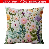 cheap Textured Throw Pillows-Floral Pattern Pillow Cover 2D Flat Print Soft Comfortable Cushion Case with Faux embroidery for Living Room Sofa Bedroom Home Decoration