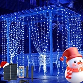 رخيصةأون يعمل بالطاقة الشمسية-أضواء ستارة 10 * 10 قدم 300 LED 8 أوضاع جهاز تحكم عن بعد شمسية أضواء خيط معلقة داخلية وخارجية مقاومة للماء لزينة الأعراس والمهرجانات
