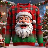 Недорогие Костюм Санта-Клауса-Новогодняя тематика Муж. Дед Мороз Толстовка Круто Для вечеринки 3D Вырез под горло Отпуск Для вечеринок Подарок Красный Crewneck 3D Все сезоны Дизайнер S M L XL XXL XXXL