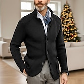 billiga cardigan tröja för män-Herr Tröja Klänning tröja Cardigan Tröja Våffelstruktur Sticka Vanliga toppar Stickat Button-Down Hög krage Klassisk Ledigt Kläder Raglanärm Höst vinter Vår Blå Röd Brun XS S M