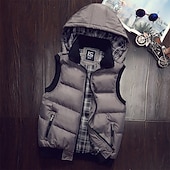 abordables Gilet Puffer pour Homme-Homme Gilet matelassé Gilet Vacances Quotidien Date Mode Occasionnel Automne Hiver Avec Poches Polyester Chaud Confortable Couleur Unie Fermeture éclair À capuche Coupe régulière Noir Rouge Vert