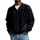 preiswerte Herren Strickjacke-Herren Pullover Strickjacke Gerippt Stricken Normale Oberteile Gestrickt Einfach Stehkragen Mode Streetwear Outdoor Alltagskleidung Bekleidung Herbst Winter Schwarz Kaki M L XL