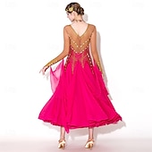 cheap Competition Wear-Women's Elegant Fuchsia &amp; Gold Ballroom Dance Dress Rhinestone Embellished Waltz Tango Modern Rumba Competition Performance Gown
