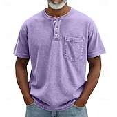 voordelige Casual Henley-T-shirt-SoftFade™ Heren Henley Shirt 100% Katoen Acid Wash Shirt T shirt Tee Korte Mouw Retro Vintage Casual Button Up Zak Garment Dyed Zomer Lente Herfst Donkerbruin Zwart Roze Henley T-Shirt
