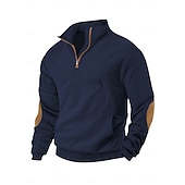 preiswerte Einfache Sweatshirts-Herren Zip Up Sweatshirt Waffel-Sweatshirt Pullover Schwarz Weiß Marineblau Khaki Dunkelgray Halber Reißverschluss Einfach Reißverschluss Tasche Arbeit Sport &amp; Outdoor Lässig ohne Druck Aktiv Vintage
