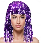 abordables Pelucas de carnaval-Peluca de carnaval 2026 Rubio Rosa Rojo Rizado Media Peluca sintética para festival Carnaval Desfile Cabello para disfraz de cosplay para Mujer