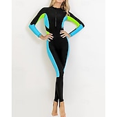 cheap One Pieces Rash Guards-Women's Full Body Rash Guard One Piece Surfing Suit Color-blocking with Built in Bra  UPF 50+ Tummy Control Long Sleeve Diving Suit Surfing Canoeing Snorkeling Winter