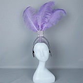 abordables Accesorios-Carnaval 2026 Accesorios Samba del Carnaval de Río Diadema de Showgirl de Plumas de Avestruz Blanca - Diadema de Cristales y Piedras - Accesorio de Vestuario Burlesque Gatsby para Festival de Brasil