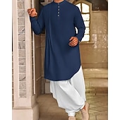 abordables Robes de Chambre-Homme Loungewear Chemise de Nuit Uni Élégant Confort Maison Quotidien Coton Respirant Col montant manche longue Printemps Automne Noir Blanche