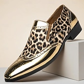 economico Mocassini-scarpe slip-on da uomo con stampa leopardata: calzature casual eleganti con dettagli dorati lucidi, ideali per feste, uscite serali ed eventi speciali