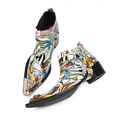 halpa Ensiluokkaiset nahkasaappaat-Miesten värikkäät ja taiteelliset aidosta nahasta valmistetut nilkkurit - monivärinen muotoilu vetoketjulla ja kiiltävillä metallisilla yksityiskohdilla, ihanteellinen muodikkaaseen vapaa-ajan käyttöön ja erityistilaisuuksiin