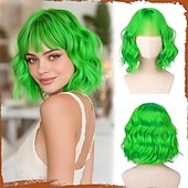 זול פאות קרנבל-פאת קרנבל 2026 ורוד שחור כחול מתולתל Bob קצר פאה סינתטית לפסטיבל מרדי גרא מִצעָד שיער לתחפושת קוספליי ל נשים