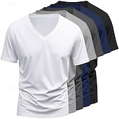 tanie podstawowe koszulki-5-częściowy męski T-shirt z krótkim rękawem, dekolt w serek, letni, na każdą porę roku, jednolity kolor, prosty, codzienny, 5-częściowy zestaw, wakacyjny, casualowy, biały, top, męski