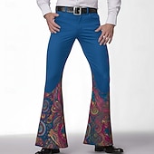 billiga Casual byxor med tryck för män-Herr Paisley Blomtryck Etnisk Långbyxor Disco byxor 60-70-tals byxor Medium Midja Vintage retro Utomhus Fest Ledigt Sidfickor Utsvängda byxor med ben Vår Höst 3D-tryck Blå Svart Brun
