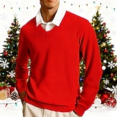 preiswerte Herrenpullover-Herren Pullover Lässiger Pullover Strickpullover Gerippt Stricken Normale Oberteile Gestrickt Einfach V Ausschnitt Mode Lässig Urlaub Alltagskleidung Bekleidung Herbst Winter Rot Grün S M L