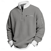 billige Vaffelstrikket T-skjorte-Herre Vaffel T-skjorte T skjorte Langermet Halv glidelås Vår Høst vinter Helfarge Tradisjonell / vintage Fritid Fargeblokk Lomme med glidelås utendørs Hjem Sport &amp; Utendørs Lyseblå Rød Lilla Topp