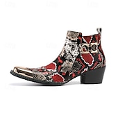 economico Stivali in pelle di alta qualità-stivaletti da uomo con stampa serpente rossa e nera: pelle pregiata con dettagli dorati, scelta elegante per feste di Natale e occasioni festive