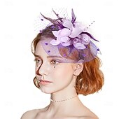 levne fascinátory-Čelenka Tyl Látka 30. léta Svatební Čajový dýchánek Dostih koktejl Elegantní Vinobraní S Peří Přílba Pokrývky Hlavy