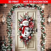 זול כיסויי דלתות חג המולד-וילונות קישוט לחג המולד עם הדפס שטוח דו-ממדי של סנטה קלאוס וזר חג המולד לכניסה לבית, סלון, חדר שינה, קישוט קיר פנימי וחיצוני