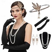 baratos Acessórios e mais-Conjunto Loucos anos 20 Anos 20 Retro Vintage Faixa De Cabelo Estilo Melindrosa Decoração de Cabelo Conjunto de acessórios O Grande Gatsby Menina melindrosa Pena Fantasia Mulheres Natal Carnaval