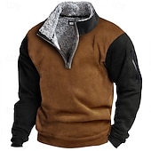 baratos Basic Sweatshirts-Men's Sweatshirt Fleece Sweatshirt Quarter Zip Sweatshirt Brown Half Zip Plain Quarter Zip Sports &amp; Outdoor Daily Holiday Polyester Streetwear Basic Casual Fall Winter Clothing Apparel Hoodies