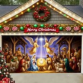 billige Julegarasjeportdeksler-jul garasjeportdeksel julekrybbe 2025 stort hengende bakteppe religiøs høytid veggmaleri utendørs dekor fest fotografering bakgrunn hage hjem festlig juledekorasjon