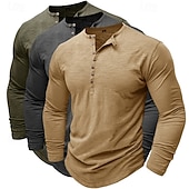 preiswerte Lässiges Henley-T-Shirt-3er-Pack Henley-Shirts für Herren, langärmlig, einfarbig, modisch, lässig, für Alltag und Freizeit, 3er-Pack, Henley-Shirts in Blau, Weiß und Schwarz, ideal für Sommer und Frühling,
