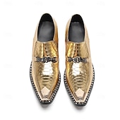 economico Scarpe da uomo-Scarpe eleganti con stampa di serpente oro di Mardi Gras per uomini – pelle di mucca premium 100% all’avanguardia design a punta per Carnevale feste e occasioni speciali