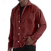 ieftine cămăși casual pentru bărbați-Bărbați Cămașă Cămașă casual Cămasă Corduroy Camașă cu nasturi Albastru piscină Negru Alb Roșu Vin Bleumarin Manșon Lung Simplu Rever Casual Zilnic Buzunar Îmbrăcăminte Modă Modern Casual