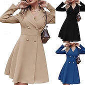 cheap Plain Dress-Women's Midi Dress Blazer Dress Fashion Modern Daily Office Vacation Regular Fit Plain Long Sleeve Deep U Shirt Collar Blue Black Camel Spring Fall Winter