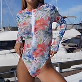 abordables Rash Guards de Una Pieza-Mujer Traje de baño Trajes de baño de una pieza Graphic Cerrar Protección UV Manga Larga Bañadores Surf Playa Vocación Primavera