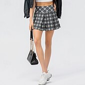 זול חצאיות וחצאיות קצרות לנשים-בגדי ריקוד נשים משובץ / משבצות אחיד חצאית קז'ואל חצאית טניס חצאיות קפלים חצאית ספורט אלסטי תומך זיעה נושם טניס פיקלבול יוגה תחתיות שחור לבן צהוב בגדי טניס