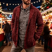 preiswerte Herren Strickjacke-Herren Pullover Strickjacke Kurzer Pullover Strickware Stricken Gestrickt Schalkragen Moderne zeitgenössische Alltagskleidung Lässig Bekleidung Frühling Herbst Rot Grün S M L