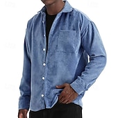 ieftine cămăși casual pentru bărbați-Bărbați Cămașă Cămașă casual Cămasă Corduroy Camașă cu nasturi Albastru piscină Negru Alb Roșu Vin Bleumarin Manșon Lung Simplu Rever Casual Zilnic Buzunar Îmbrăcăminte Modă Modern Casual