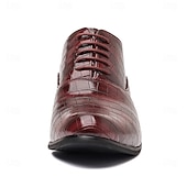 abordables Zapatos Oxford-Men's Burgundy Crocodile Patterned Faux Leather Dress Shoes - Elegant Footwear for Special Occasions and Evening Wear