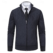 billige cardigangenser for menn-Herre Genser Cardigan Genser Glidelås genser Riflet Strikke Vanlige topper Ta igjen glidelåsen Strikket عادي Høy krage Mote Sjale Virksomhet Avslappet Klær Høst Vinter Burgunder Navyblå M L XL