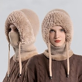 cheap Warm&amp;Heated Collection-3-in-1 Beanie Hat Neck Warmer Face Cover Women Outdoor Knitted Hat with Fleece Lined Face Mask and Neck Warmer All-in-One Beanie for Cycling Hiking Winter Cold Weather Warm Headwear