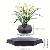 זול חדשנות-עציץ צף מגנטי גיאומטרי שחור אלגנטי - עציץ בונסאי מסתובב המופעל על ידי אוויר עם עיצוב זרימת אוויר, בסיס משושה, מתאים לצמחי אוויר בתוך הבית כולל מעמד