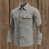 preiswerte Freizeithemden für Herren-Herren Hemd Waffelhemd Freizeithemd Cargohemd Schwarz Dunkel Blau Kaki Grau Langarm Einfach Revers Outdoor Lässig Patchwork Bekleidung Mode Retro Vintage Klassisch