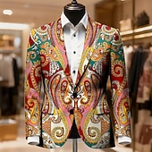 economico Blazer Stampati da Uomo-Per uomo Paisley Giacca blazer Cappotto Confortevole Traspirante Artistico Casual Casuale Quotidiano Festival Stampa 3D Bottoni Autunno &amp; Inverno Dentellato Manica Lunga Blu Rosso Verde