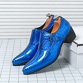 baratos Sapatos de monge-Mocassins masculinos azuis de verniz com fivela - calçado formal elegante para eventos especiais e trajes de noite.