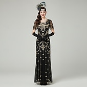 economico Abiti degli anni '20-Set Anni Ruggenti Anni 1920 Lunghezza alla caviglia Vestito Abito da sera Abiti con accessori Maniche corte Il grande Gatsby Charleston Invitato al matrimonio Piuma Scollo a V Costume Per donna